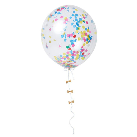 25mm round confetti balloon with 7 colors of bow stickers, gold foil detail & twine