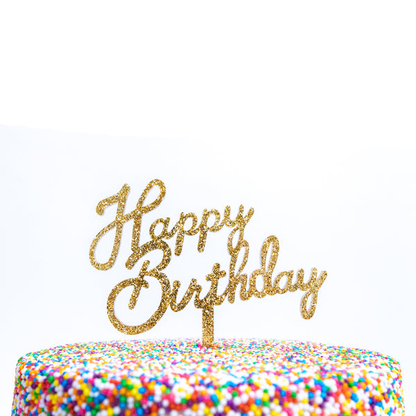Mini Happy Birthday Cake Topper- Gold Glitter